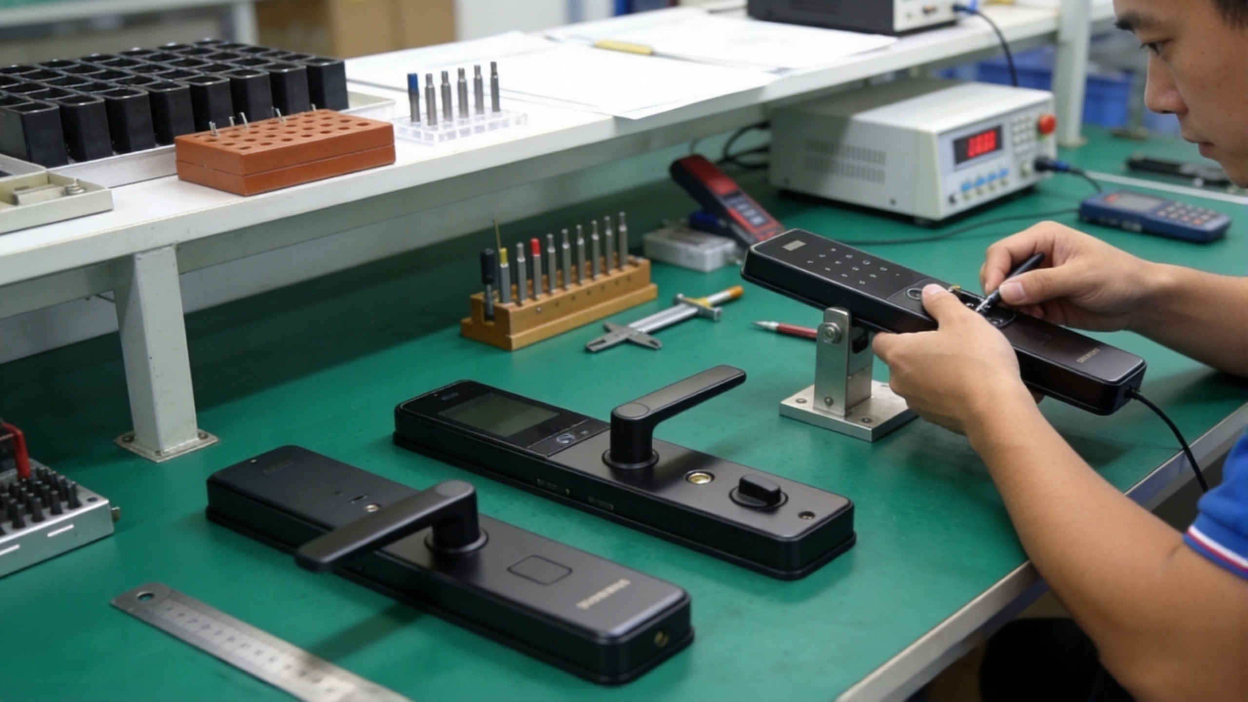 Smart lock production line and testing benches
